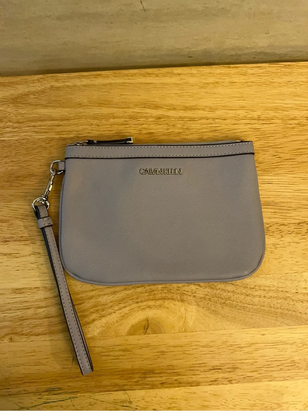 Calvin Klein Saffiano Leather Wristlet Pouch Dove Grey
